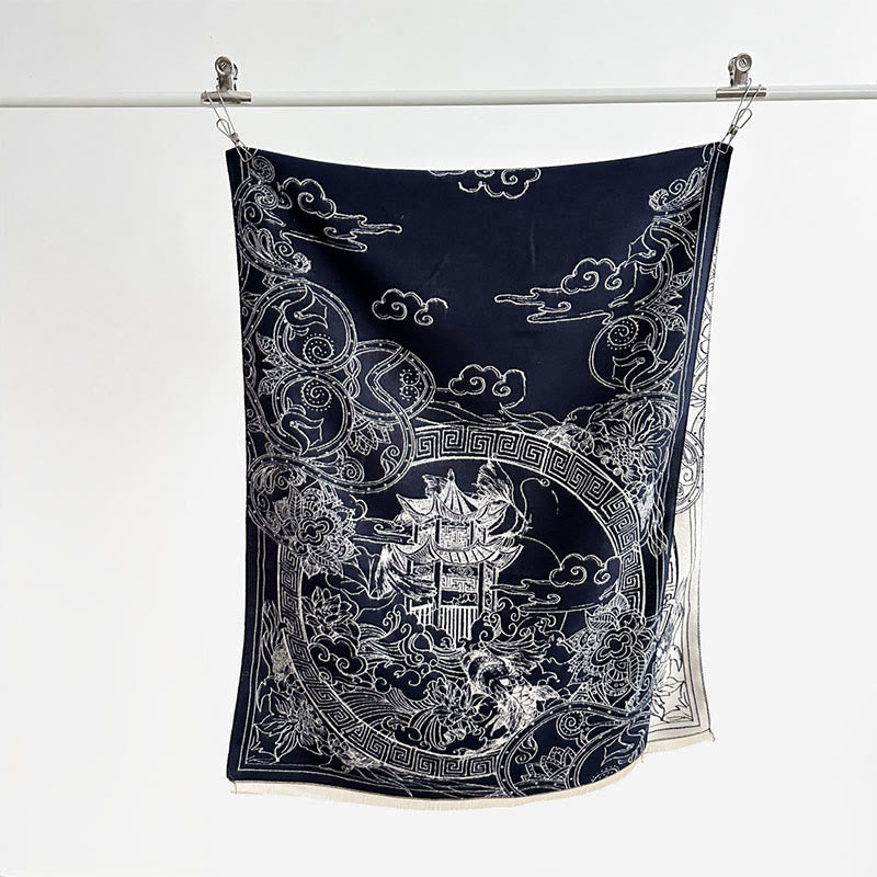 Bufanda/chal acogedor con estampado de Buddha Stones, pabellón de otoño, peces koi, flores y olas - image 12