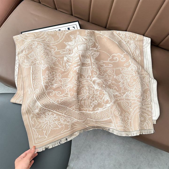 Bufanda/chal acogedor con estampado de Buddha Stones, pabellón de otoño, peces koi, flores y olas - PapayaWhip - 180 x 65 cm - image 13