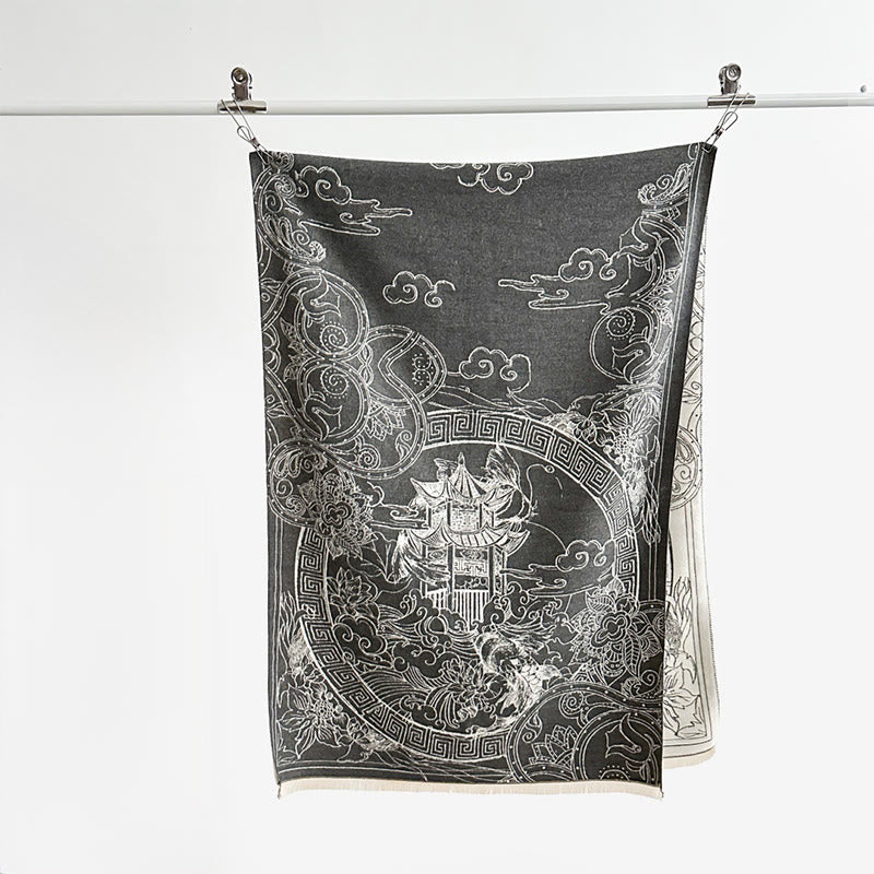 Bufanda/chal acogedor con estampado de Buddha Stones, pabellón de otoño, peces koi, flores y olas - image 3