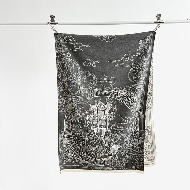 Bufanda/chal acogedor con estampado de Buddha Stones, pabellón de otoño, peces koi, flores y olas - image 3