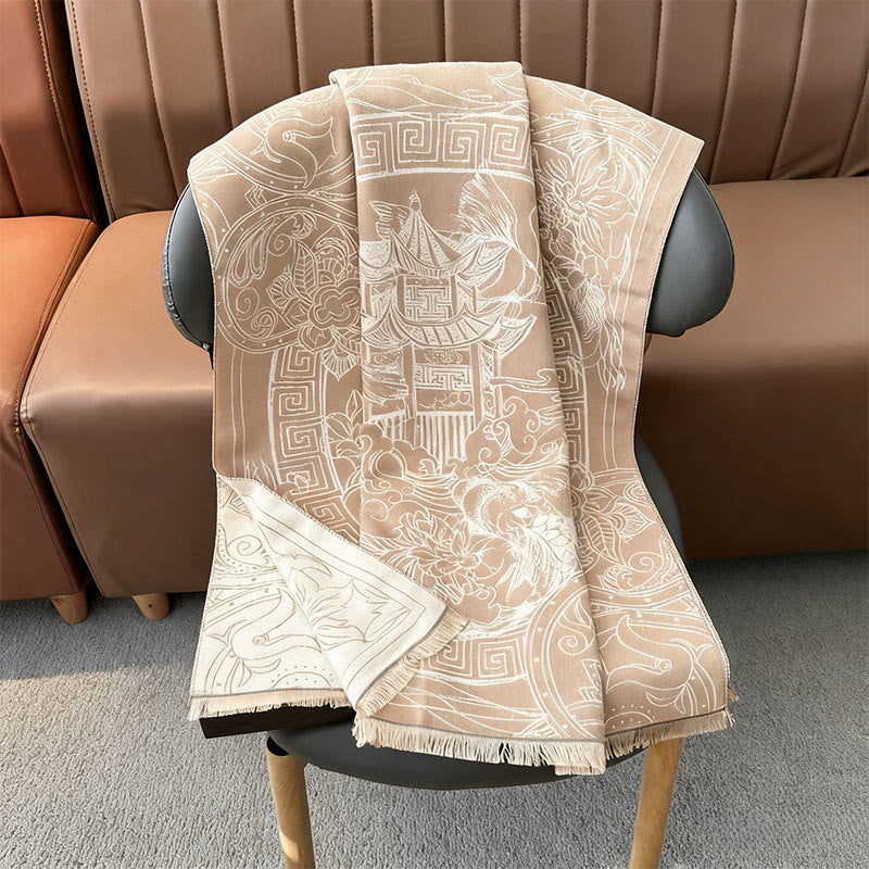 Bufanda/chal acogedor con estampado de Buddha Stones, pabellón de otoño, peces koi, flores y olas - image 15