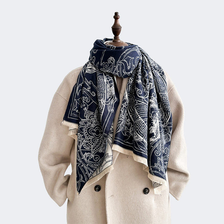 Bufanda/chal acogedor con estampado de Buddha Stones, pabellón de otoño, peces koi, flores y olas - image 10