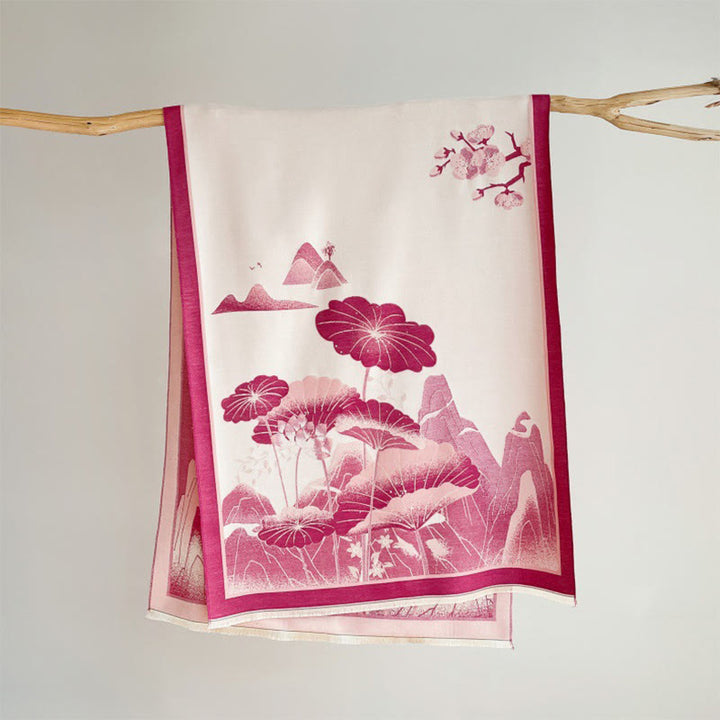 Bufanda/chal suave con estampado de hojas y flores de loto de montaña invernal con Buddha Stones - Rosa fuerte - 180 x 65 cm - image 10