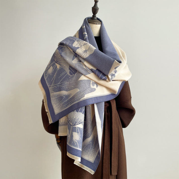 Bufanda/chal suave con estampado de hojas y flores de loto de montaña invernal con Buddha Stones - image 8
