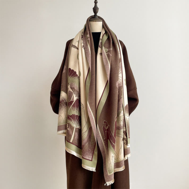 Bufanda/chal suave con estampado de hojas y flores de loto de montaña invernal con Buddha Stones - image 5