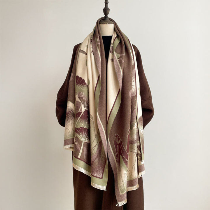 Bufanda/chal suave con estampado de hojas y flores de loto de montaña invernal con Buddha Stones - image 5