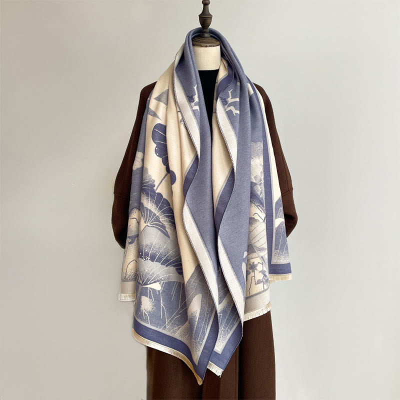 Bufanda/chal suave con estampado de hojas y flores de loto de montaña invernal con Buddha Stones - image 7