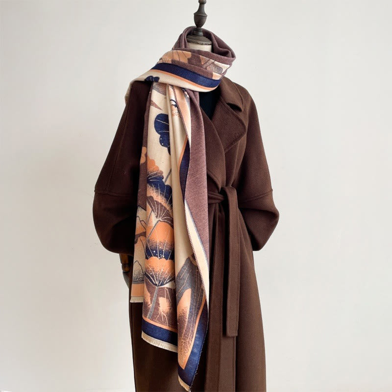 Bufanda/chal suave con estampado de hojas y flores de loto de montaña invernal con Buddha Stones - image 15