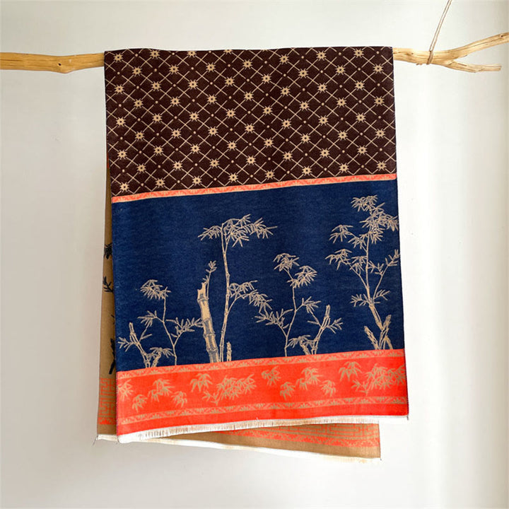 Bufanda/chal acogedor con estampado de pajaritos y hojas de bambú de invierno con Buddha Stones - image 5