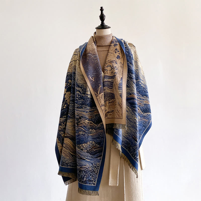 Bufanda/chal acogedor con estampado de Buddha Stones , degradado de color invernal, cálidas colinas y árboles. - image 8