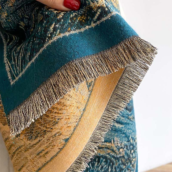 Bufanda/chal acogedor con estampado de Buddha Stones , degradado de color invernal, cálidas colinas y árboles. - image 5