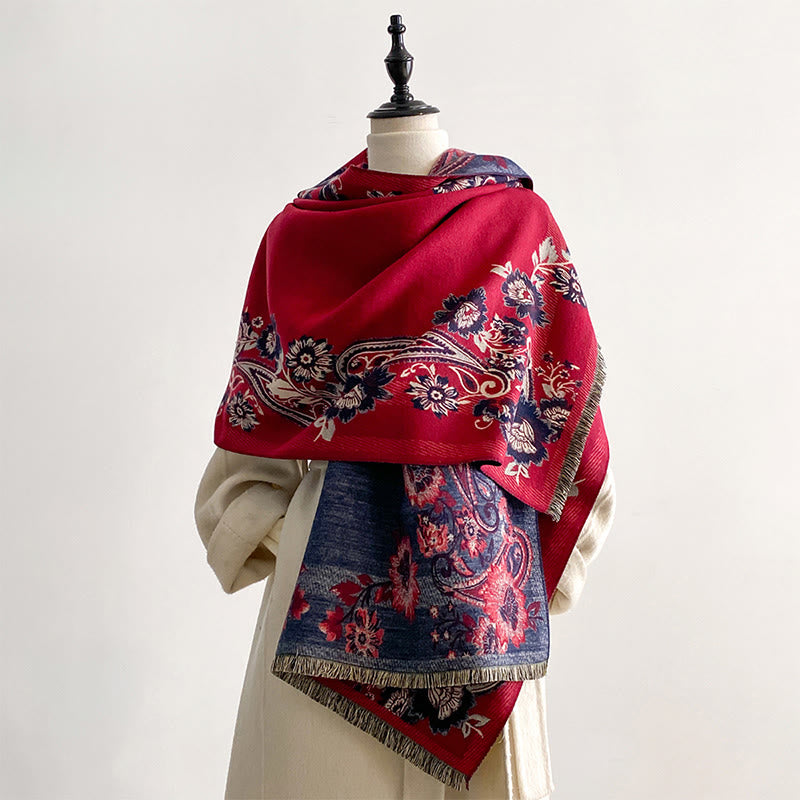 Bufanda/chal cálido y acogedor con estampado de enredaderas de flores de anacardo y Buddha Stones en otoño - image 5