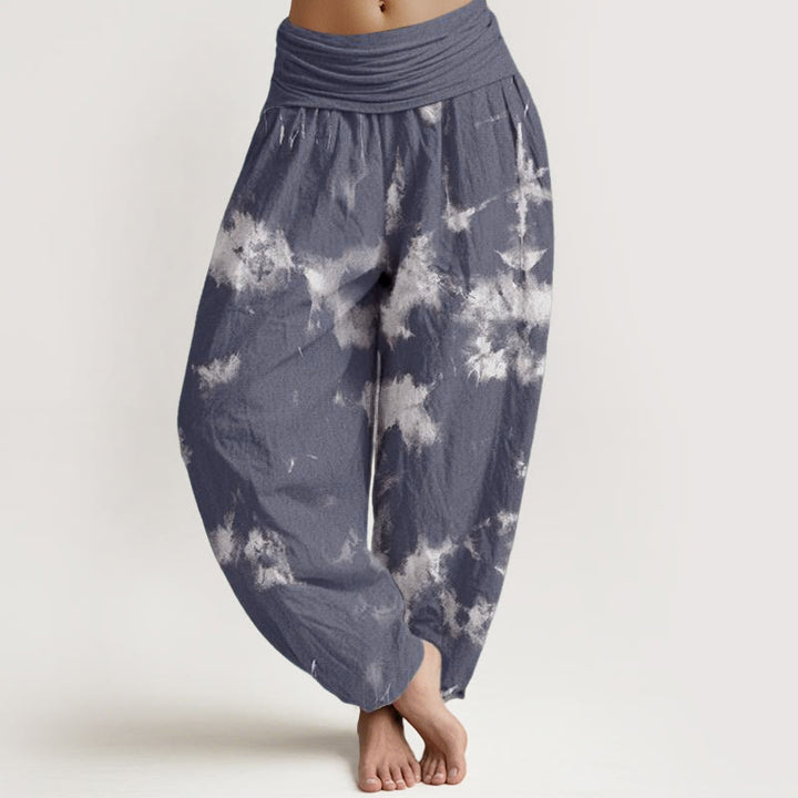 Pantalones Buddha Stones de algodón puro con estampado tie-dye de líneas blancas y lunares para mujer, con cintura elástica - Azul cadete - US22，UK/AU26，EU54 (6XL) - image 5