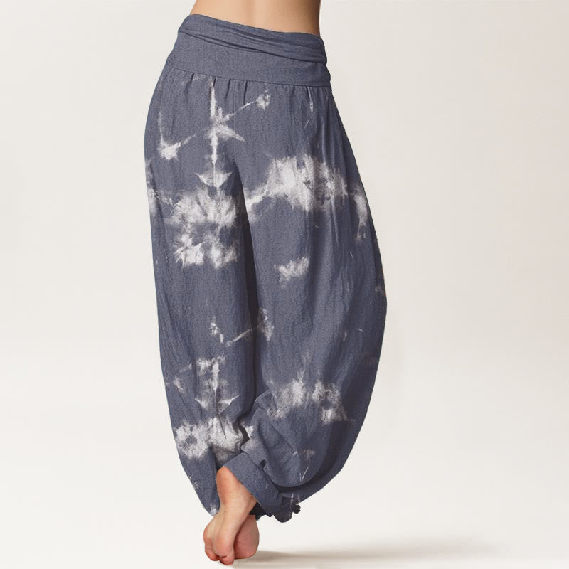 Pantalones Buddha Stones de algodón puro con estampado tie-dye de líneas blancas y lunares para mujer, con cintura elástica - image 7