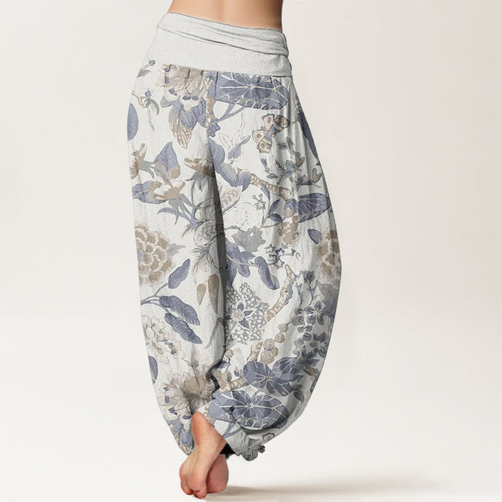 Pantalones Buddha Stones de algodón puro con estampado de peonías y hojas de loto para mujer, cintura elástica - image 1