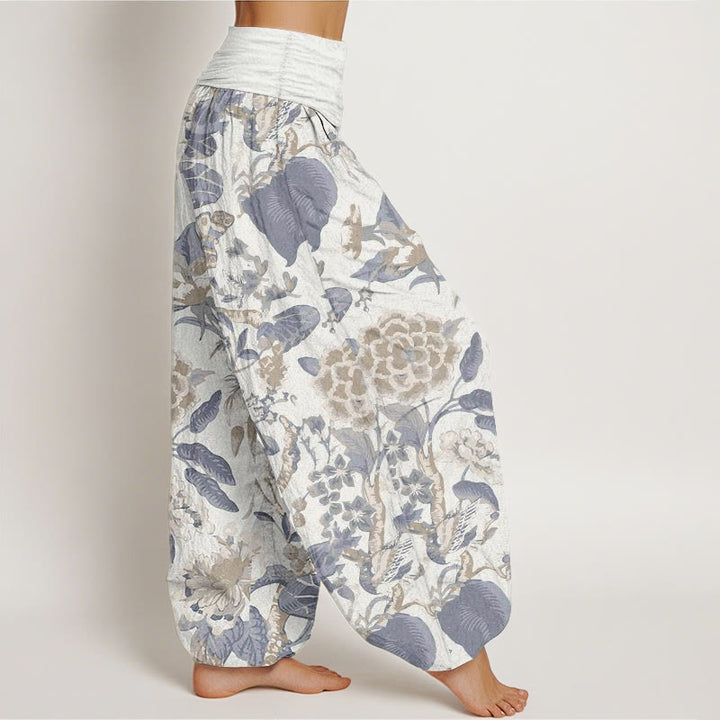 Pantalones Buddha Stones de algodón puro con estampado de peonías y hojas de loto para mujer, cintura elástica - image 2