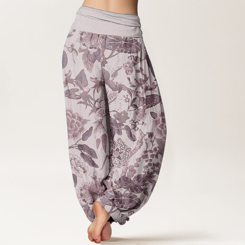 Pantalones Buddha Stones de algodón puro con estampado de peonías y hojas de loto para mujer, cintura elástica - image 7