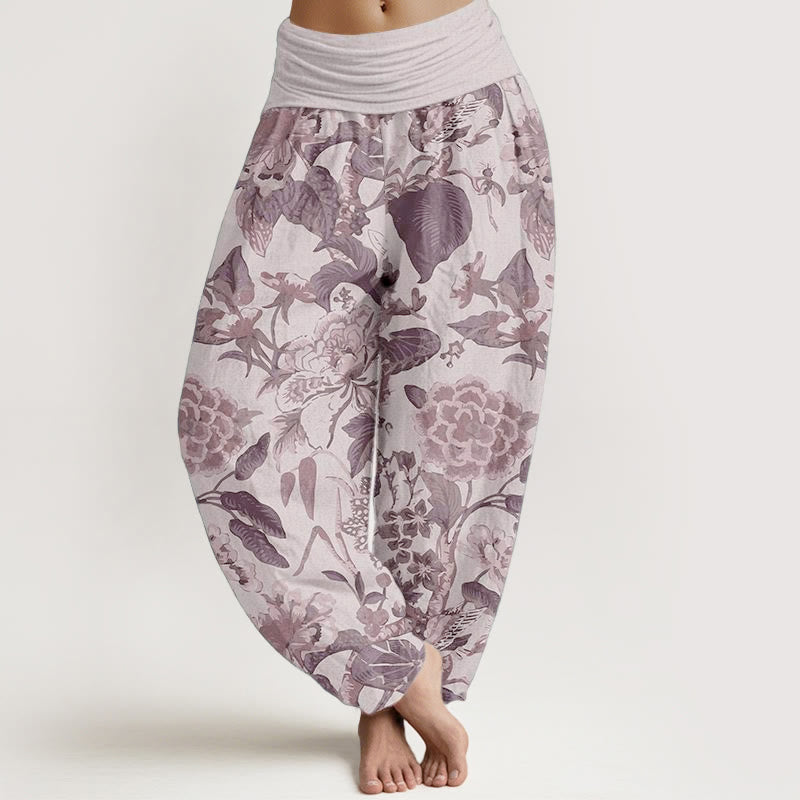 Pantalones Buddha Stones de algodón puro con estampado de peonías y hojas de loto para mujer, cintura elástica - Cardo - US22，UK/AU26，EU54 (6XL) - image 5