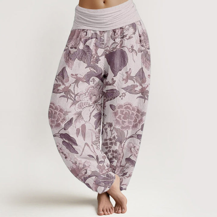 Pantalones Buddha Stones de algodón puro con estampado de peonías y hojas de loto para mujer, cintura elástica - Cardo - US22，UK/AU26，EU54 (6XL) - image 5