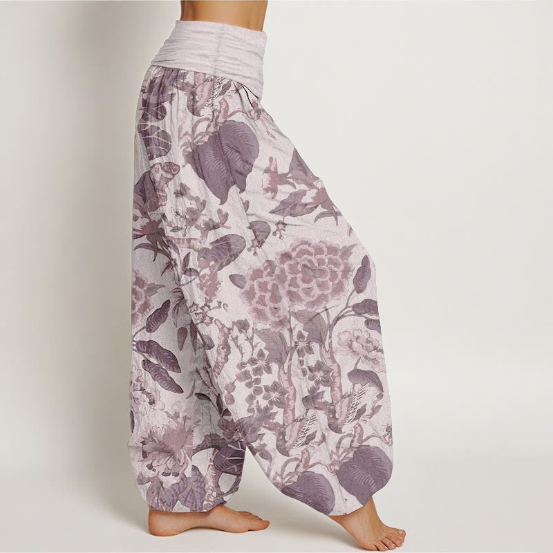 Pantalones Buddha Stones de algodón puro con estampado de peonías y hojas de loto para mujer, cintura elástica - image 6