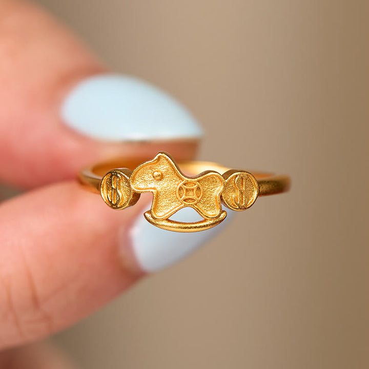 Anillo ajustable con moneda de cobre y latón chapado en oro de 24k con Buddha Stones del Año del Caballo - image 3
