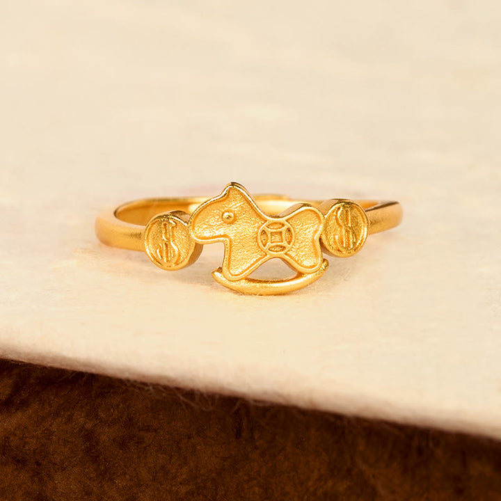 Anillo ajustable con moneda de cobre y latón chapado en oro de 24k con Buddha Stones del Año del Caballo - image 2