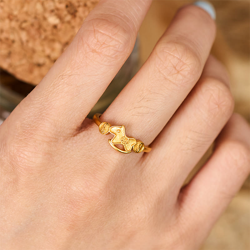 Anillo ajustable con moneda de cobre y latón chapado en oro de 24k con Buddha Stones del Año del Caballo - image 4