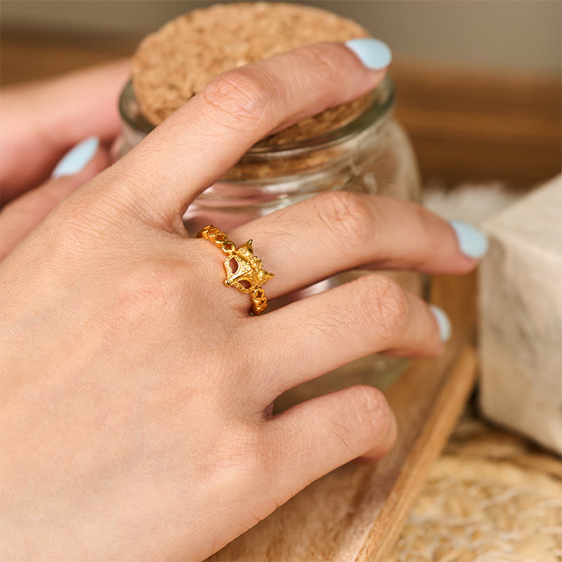 Anillo ajustable con diseño de moneda de zorro hueca en latón chapado en oro de 24k con Buddha Stones - image 5