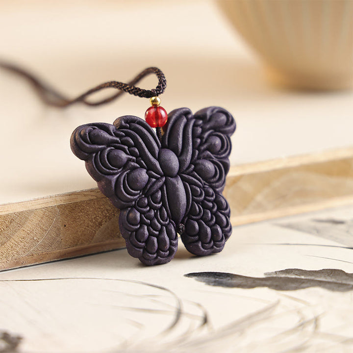 Collar con colgante de la fortuna , con Buddha Stones, máscara de zorro, mariposa y hebilla Taotie de la paz. - Mariposa de alivio - image 8