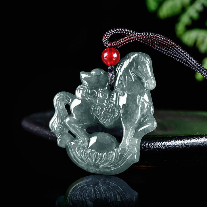 Collar con colgante de cuerda de lingote de jade del Año del Caballo con Buddha Stones , suerte y prosperidad - image 2