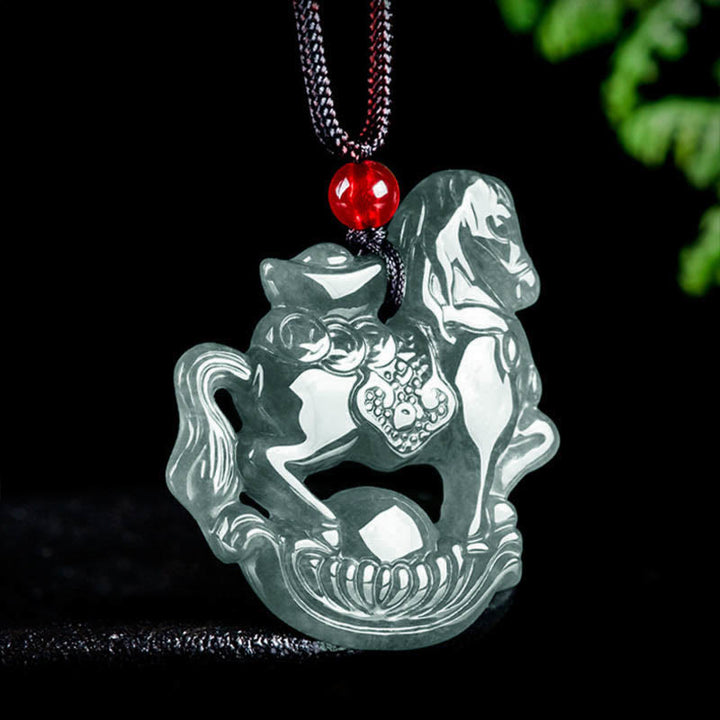 Collar con colgante de cuerda de lingote de jade del Año del Caballo con Buddha Stones , suerte y prosperidad - image 1