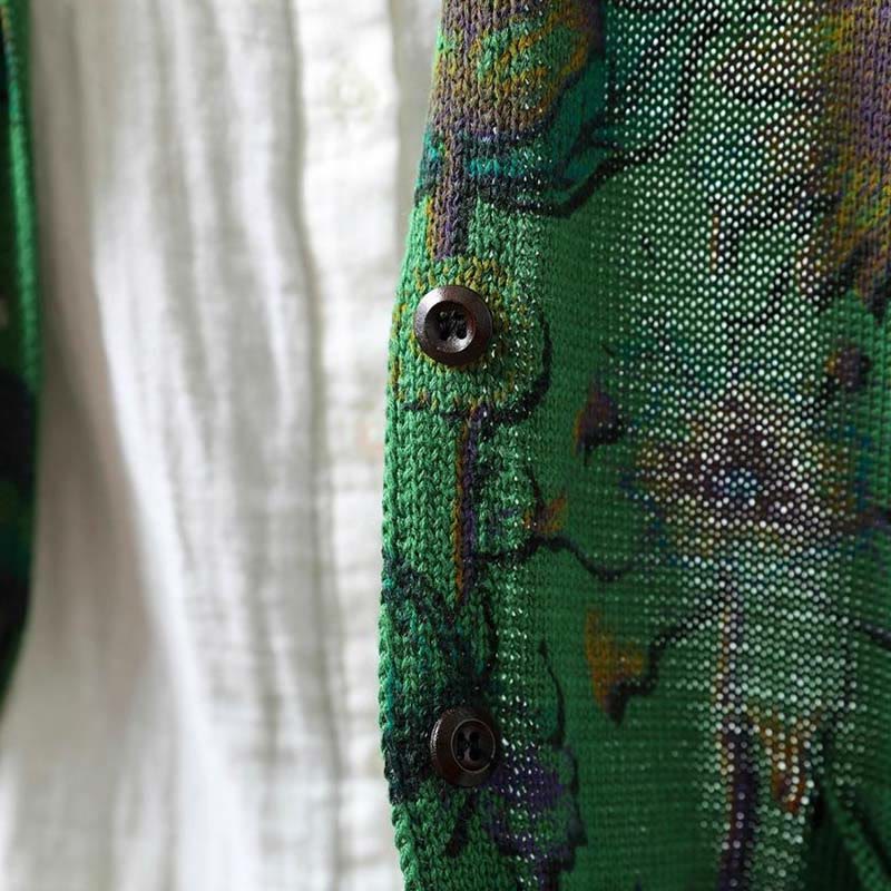 Cárdigan de punto de manga larga para mujer con botones, botones y bolsillos, estampado de girasoles y Buddha Stones. - image 6