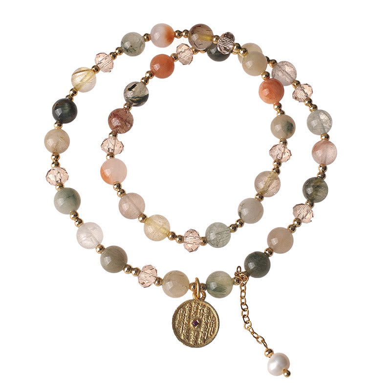 Pulsera de doble vuelta de cobre con cuarzo rutilado de colores y Buddha Stones para la buena fortuna - image 4