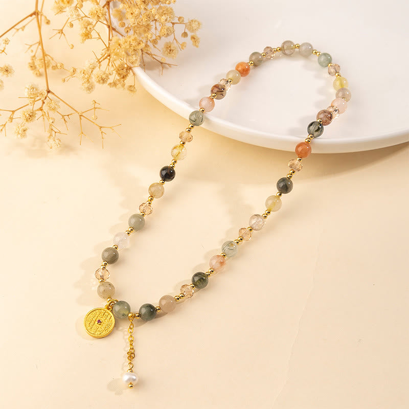 Pulsera de doble vuelta de cobre con cuarzo rutilado de colores y Buddha Stones para la buena fortuna - image 2