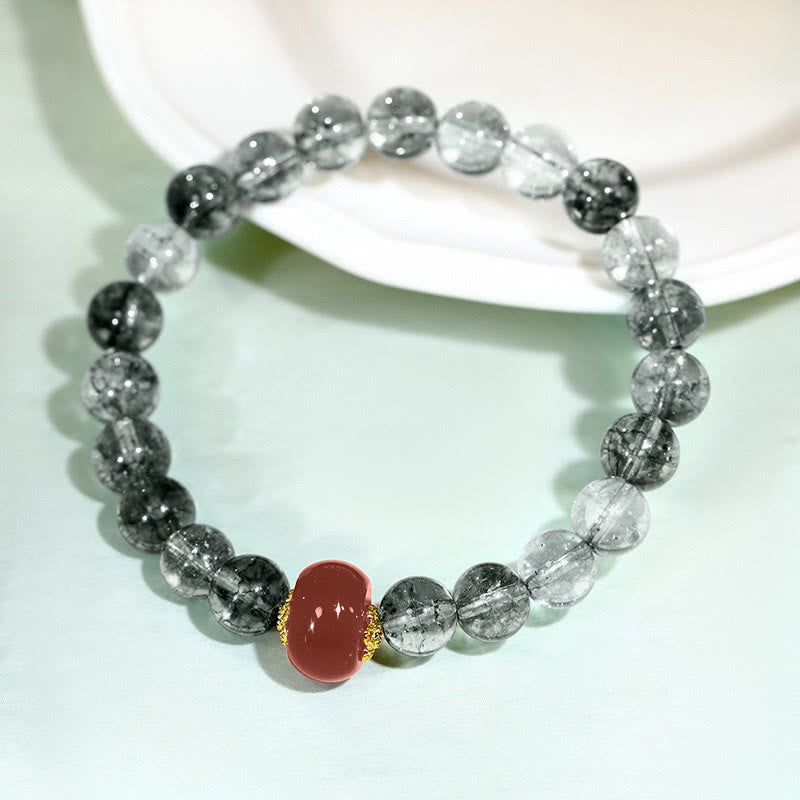Pulsera positiva de ágata roja fantasma verde con Buddha Stones - Ágata roja fantasma verde (circunferencia de la muñeca: 14-16 cm) - image 0