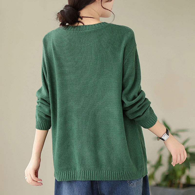 Suéter de manga larga para mujer, tejido de algodón, con bolsillo decorativo y estampado floral otoñal con Buddha Stones. - image 1