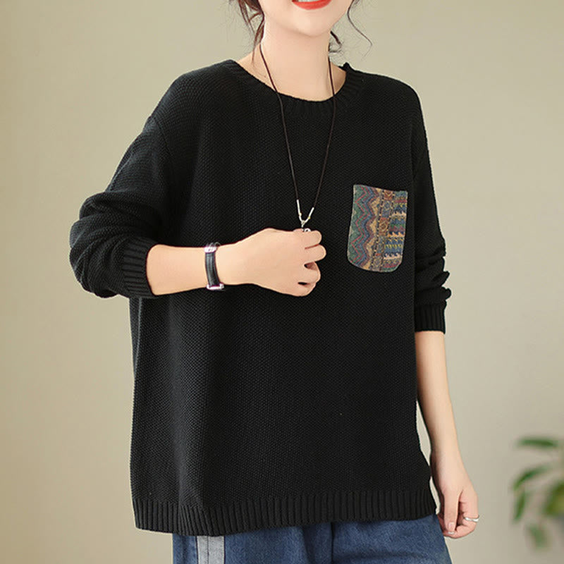 Suéter de manga larga para mujer, tejido de algodón, con bolsillo decorativo y estampado floral otoñal con Buddha Stones. - image 18