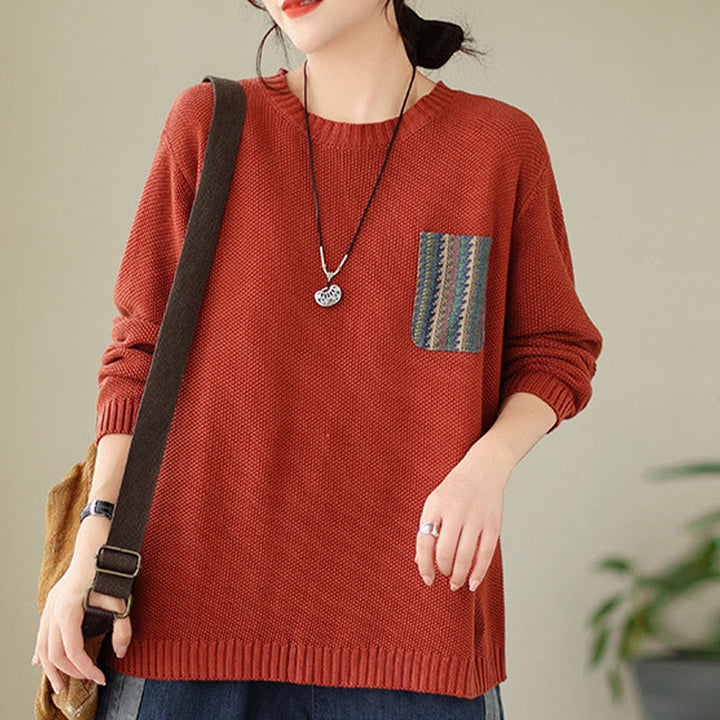 Suéter de manga larga para mujer, tejido de algodón, con bolsillo decorativo y estampado floral otoñal con Buddha Stones. - image 10