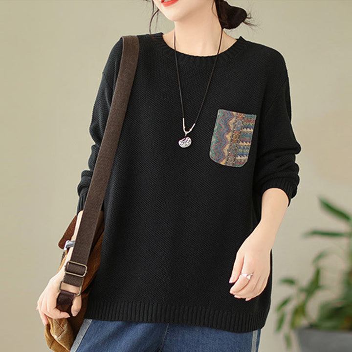 Suéter de manga larga para mujer, tejido de algodón, con bolsillo decorativo y estampado floral otoñal con Buddha Stones. - image 19