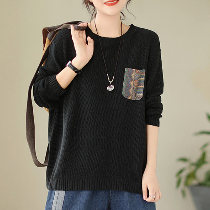 Suéter de manga larga para mujer, tejido de algodón, con bolsillo decorativo y estampado floral otoñal con Buddha Stones. - image 20