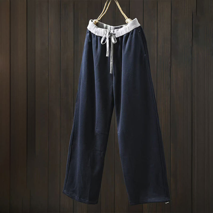 Pantalones de algodón para mujer con bolsillos y bloques de color liso de Buddha Stones Fall - Azul acero - US4，UK/AU8，EU36 (L) - image 0