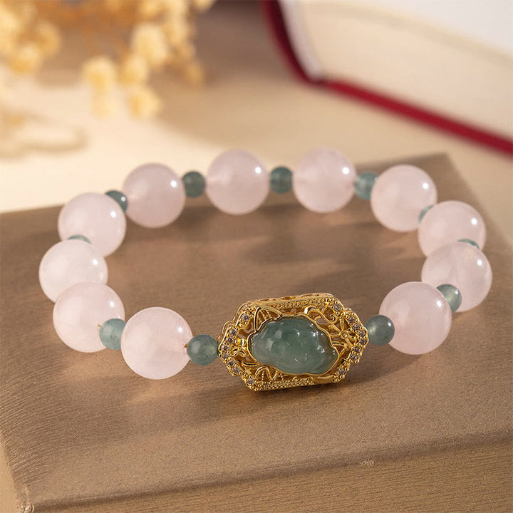 Pulsera de jade y cuarzo rosa con Buddha Stones para la bondad y el cuidado - Cuarzo rosa (circunferencia de la muñeca: 15-16 cm) - image 0