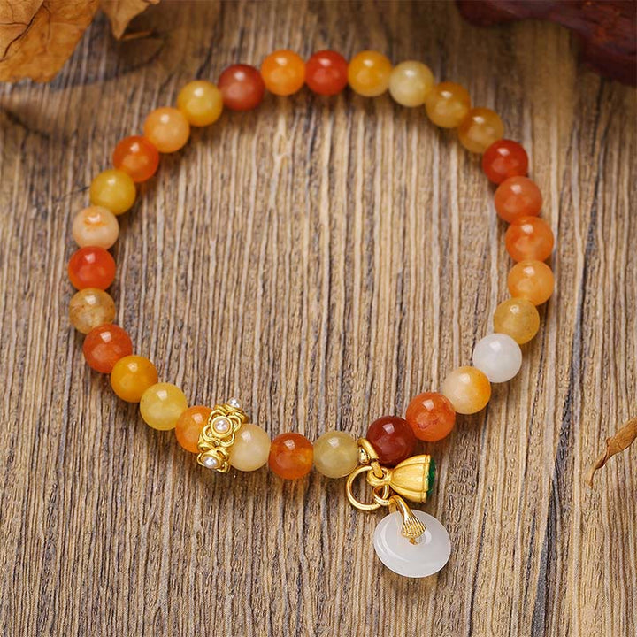 Pulsera de jade y seda dorada con hebilla de paz y Buddha Stones para alejar los malos espíritus - Jade de seda dorada (circunferencia de la muñeca: 14-16 cm) - image 0
