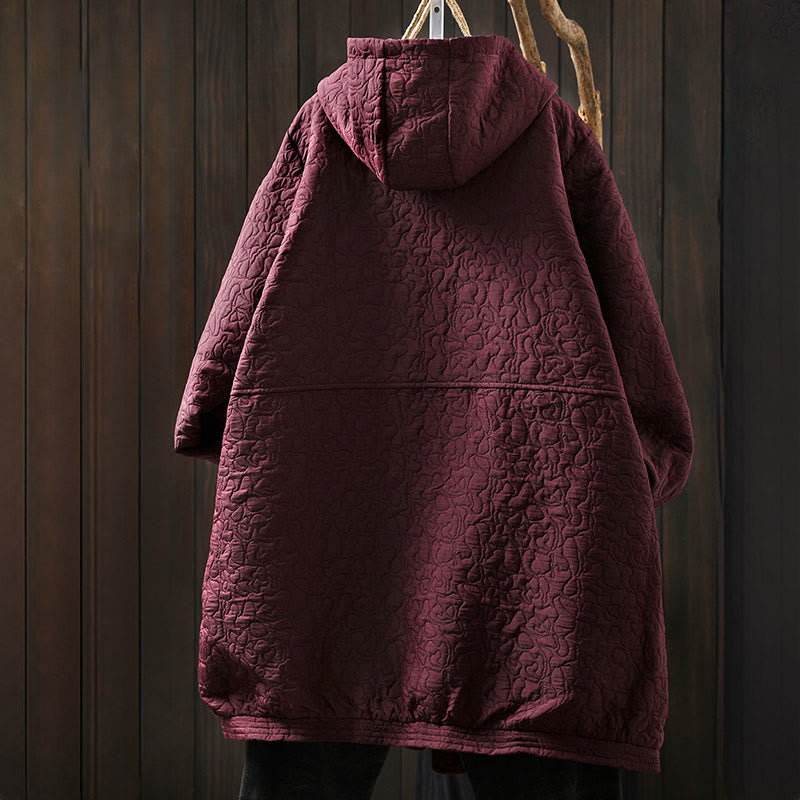 Chaqueta de mujer de algodón jacquard de manga larga y largo medio con botones y estampado de Buddha Stones, con bolsillos. - image 2