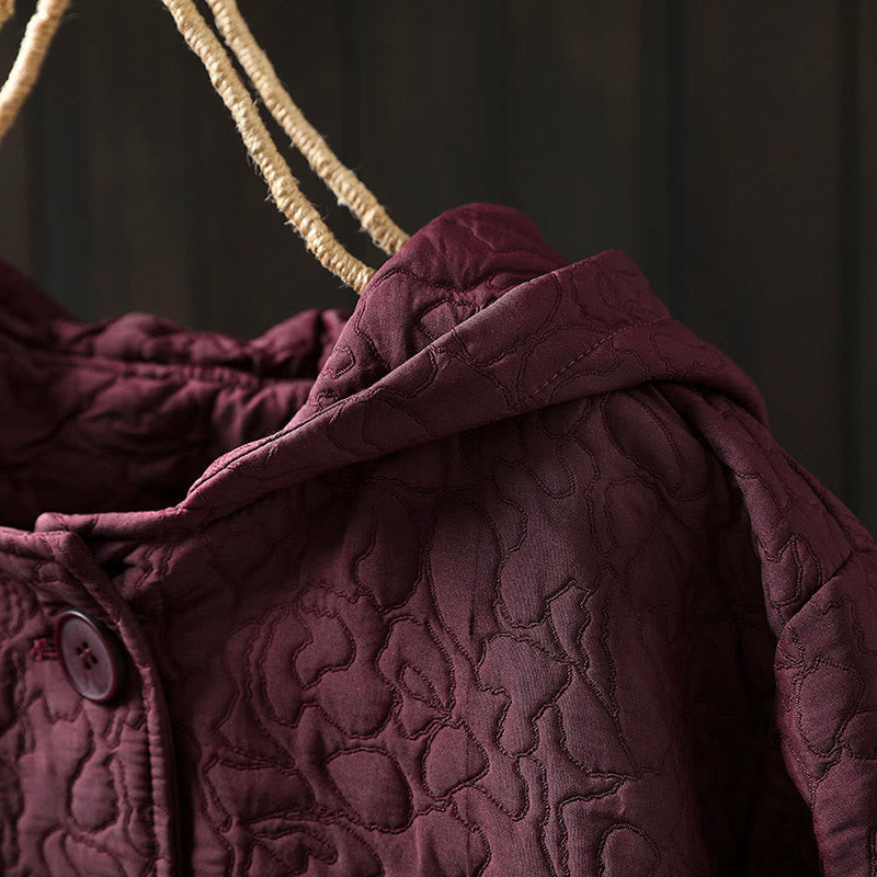 Chaqueta de mujer de algodón jacquard de manga larga y largo medio con botones y estampado de Buddha Stones, con bolsillos. - image 5