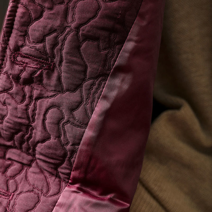 Chaqueta de mujer de algodón jacquard de manga larga y largo medio con botones y estampado de Buddha Stones, con bolsillos. - image 8