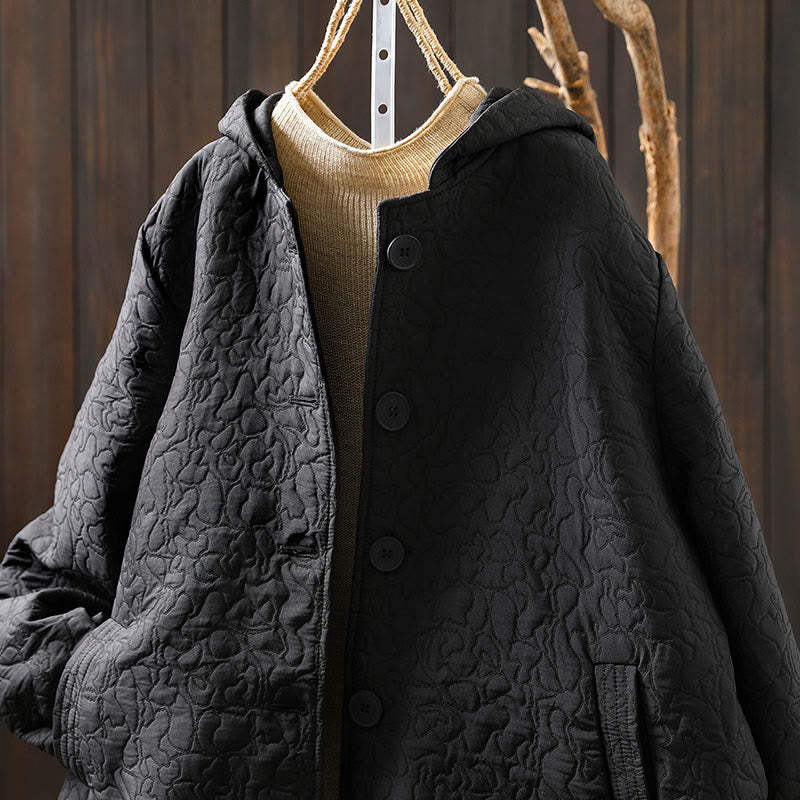 Chaqueta de mujer de algodón jacquard de manga larga y largo medio con botones y estampado de Buddha Stones, con bolsillos. - image 18