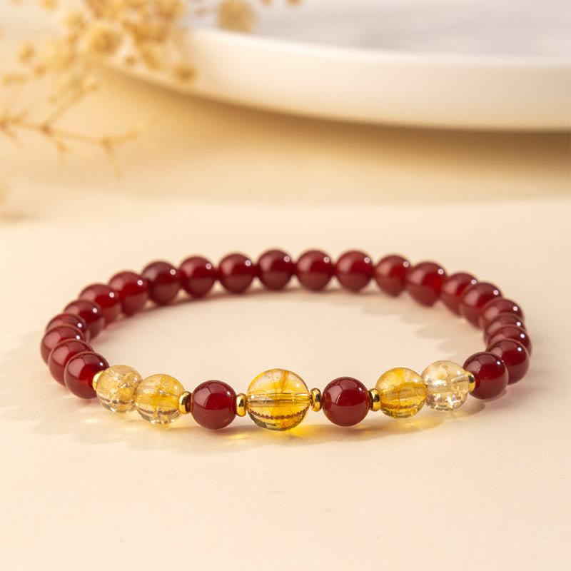 Pulsera de placer y confianza con Buddha Stones, ágata roja y citrino - Ágata roja citrina (circunferencia de la muñeca: 15-16 cm) - image 0
