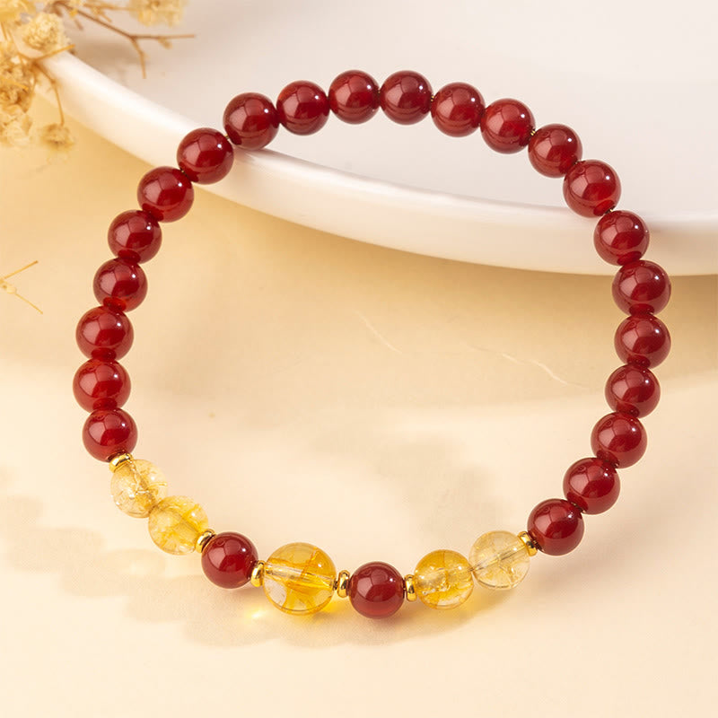 Pulsera de placer y confianza con Buddha Stones, ágata roja y citrino - image 1