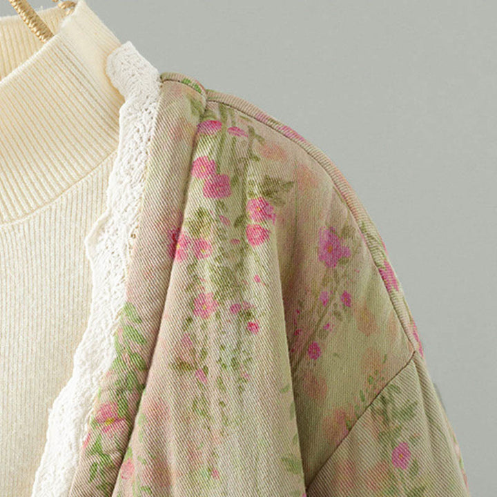 Chaqueta térmica de manga larga para mujer, de algodón, con bolsillos, estampado de encaje y Buddha Stones. - image 6